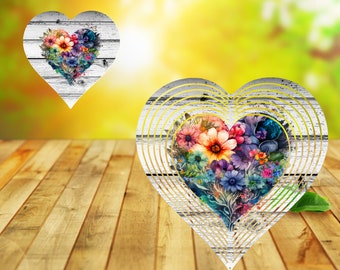 Wind Spinner Sublimation - Floral Heart - Heart Wind Spinner Design - PNG Download