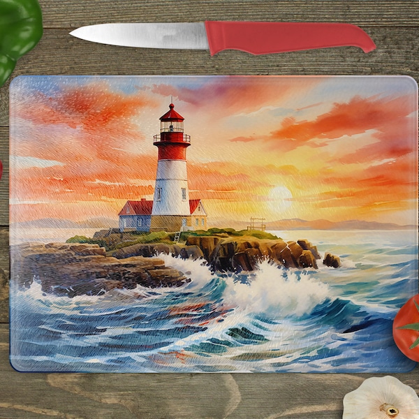 Glass Cutting Board Sublimation - Watercolor Lighthouse - Cutting Board Design - 15.5 x 11.25 Inch - PNG Download