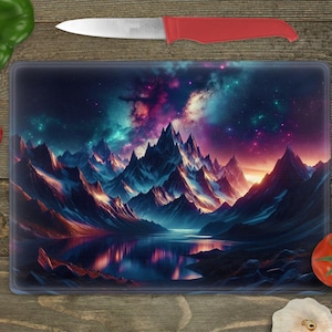 Glass Cutting Board Sublimation -Cosmic Mountain Scenery - 15.5 x 11.25 Inch - PNG Download - Digital Download-