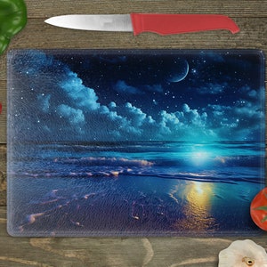 Glass Cutting Board Sublimation - Ocean Beach At Night - Cutting Board Design - 15.5 x 11.25 Inch - PNG Download-