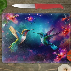 Tagliere in vetro con stampa a sublimazione - Colibrì stellati - 15,5 x 11,25 pollici - Download PNG - Download digitale