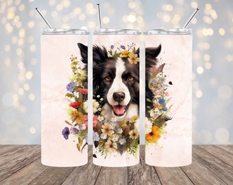 Border Collie - 20oz Sublimation - Straight Tumbler Wrap - PNG Design - Digital Download- 20oz Skinny Tumbler Wrap Design