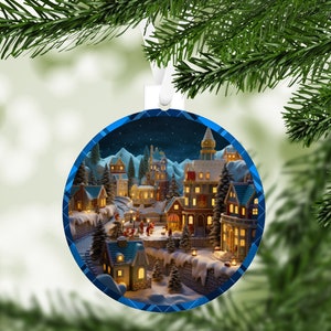 3D Christmas Village - Sublimation Round Ornament - PNG Design
