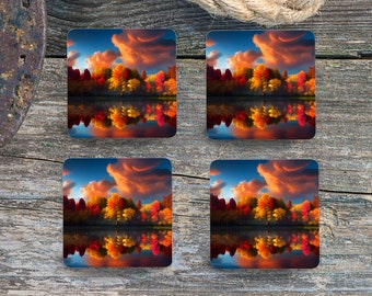 Sublimation Square Coasters - Autumn Scenery - Set of 4 Coaster Design - PNG Download
