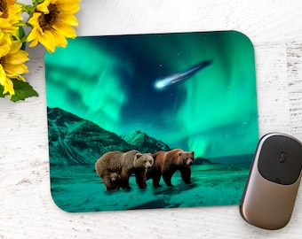 Northern Light Bears - Rectangle Mouse Pad Sublimation - Mouse Pad PNG Design Instant Download