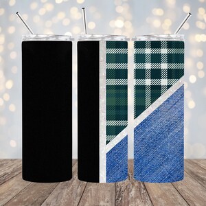 20oz Sublimation - Plaid and Denim - Straight Tumbler Wrap - PNG Design- 20oz Skinny Tumbler Wrap Design
