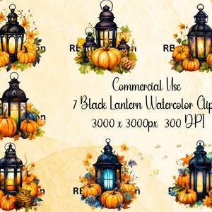 Watercolor Black Lantern Clipart - 7 PNG Designs