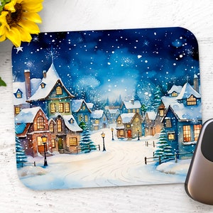 Village de Noël aquarelle - Tapis de souris à sublimation rectangulaire Design - PNG Download Instant Download