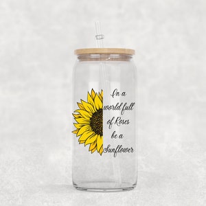 16oz Libbey Glass Can Sublimation In A World Full Of Roses Wrap PNG Design