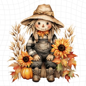Scarecrow- Watercolor Clipart - PNG Digital Clipart - Scrapbooking - Transparent Background