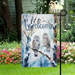 Watercolor Owls - Welcome - Garden Flag 12&quot;x 18&quot; - Custom Garden Flag - PNG Digital Download