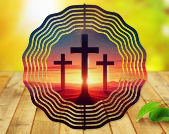 Wind Spinner Sublimation - Crosses In The Sunset - Wind Spinner Design - 10 Inch - PNG Download
