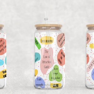 16oz Libbey Glass Can Sublimaton The Law of Attraction Wrap PNG Design