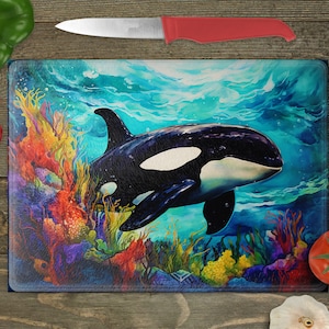 Glass Cutting Board Sublimation - Alcohol Ink Killer Whale - Cutting Board Design - 15.5 x 11.25 Inch - PNG Download-