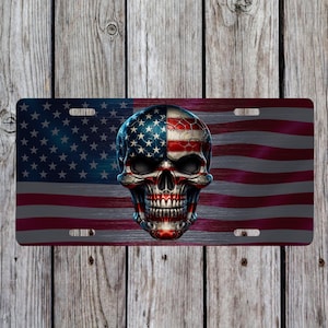 US Flag Skull - License Plate Design - PNG Digital Download - Sublimation Design