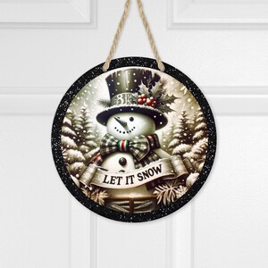 Round Sublimation Door Hanger PNG Design, Let It Snow Snownan Door Sign ...