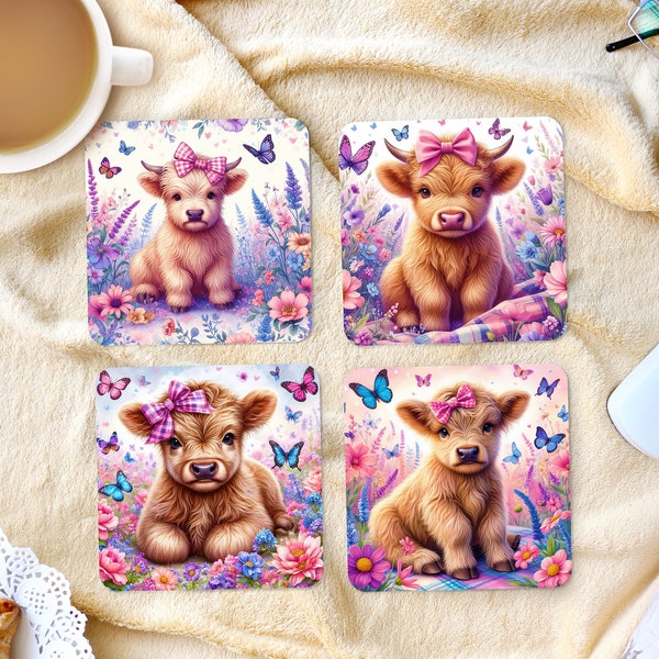 Sublimation Square Coasters - Spring Cow- 4 Coaster Designs - PNG Download