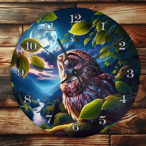 Moonlight Owl - Wall Clock Design - With Numbers - PNG Design - Digital Download
