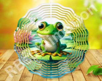 Wind Spinner Sublimation - Cute Frog - Wind Spinner Design - 10 Inch - PNG Download