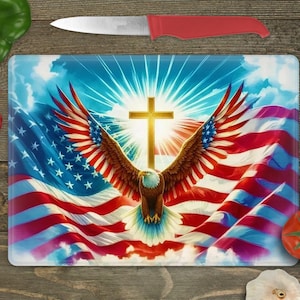 Glass Cutting Board Sublimation - Patriotic Eagle - Cutting Board Design - 15.5 x 11.25 Inch - PNG Download-