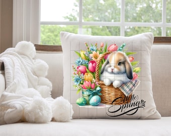 Hello Spring Bunny Pillow Design - PNG Digital Download - Sublimation Design - Transparent background - Instant Download