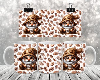 Sublimatiekoffiemok - Coffee Lover Gnome - Koffiemokomslag, PNG-ontwerp