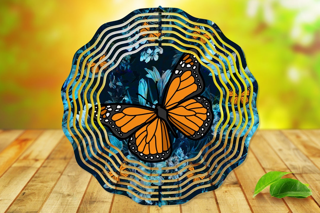 Butterfly Wind Sim Wind Spinner Sublimation - Blue Flowers and Butterflies - Wind Spinner ...