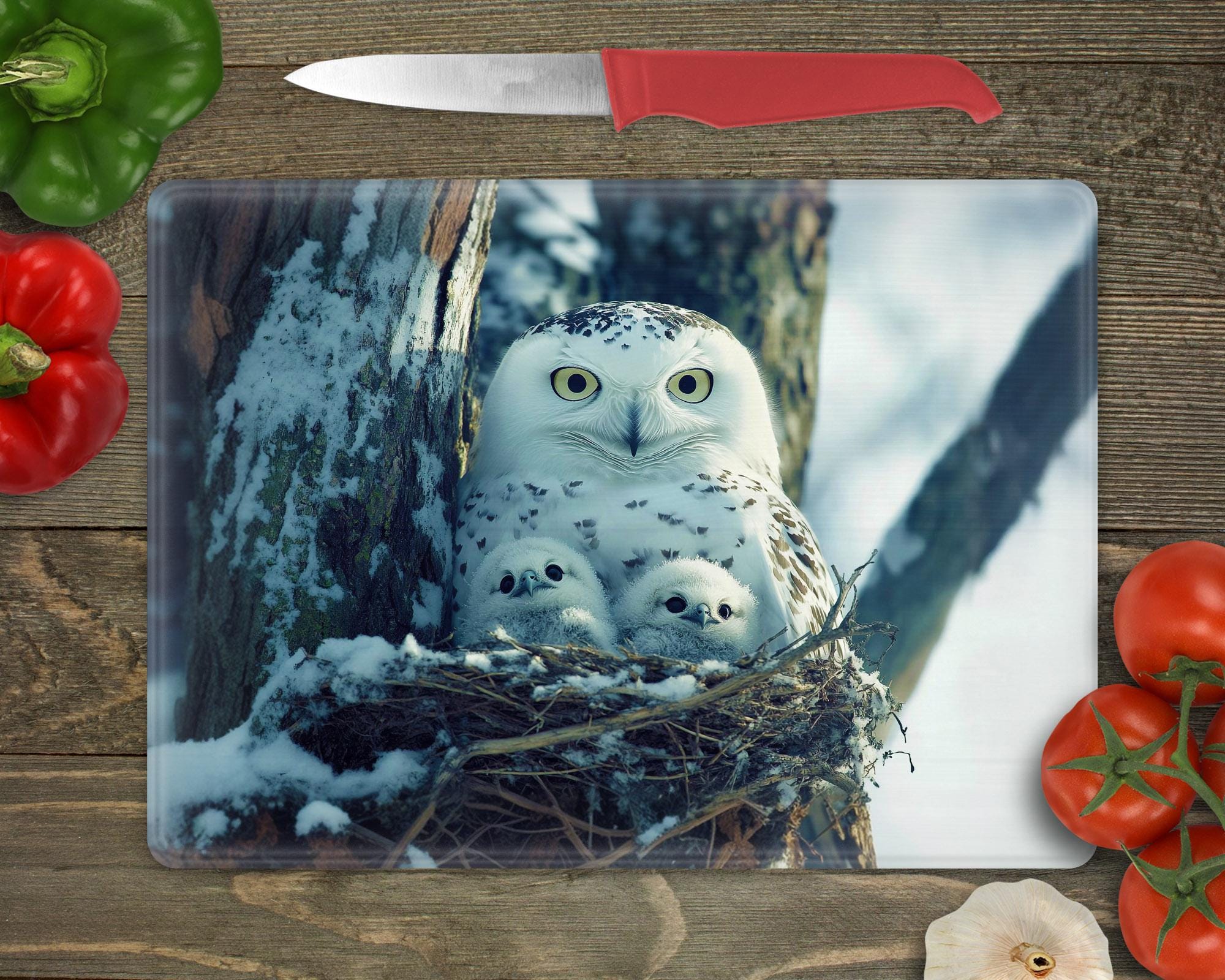 Glass Cutting Board Sublimation -Snow Owls - 15.5 x 11.25 Inch - PNG Download - Digital Download-