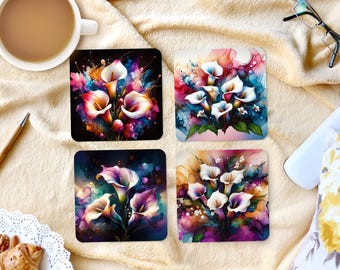 Sublimation Square Coasters -Calla Lillies - 4 Coaster Designs - PNG Download