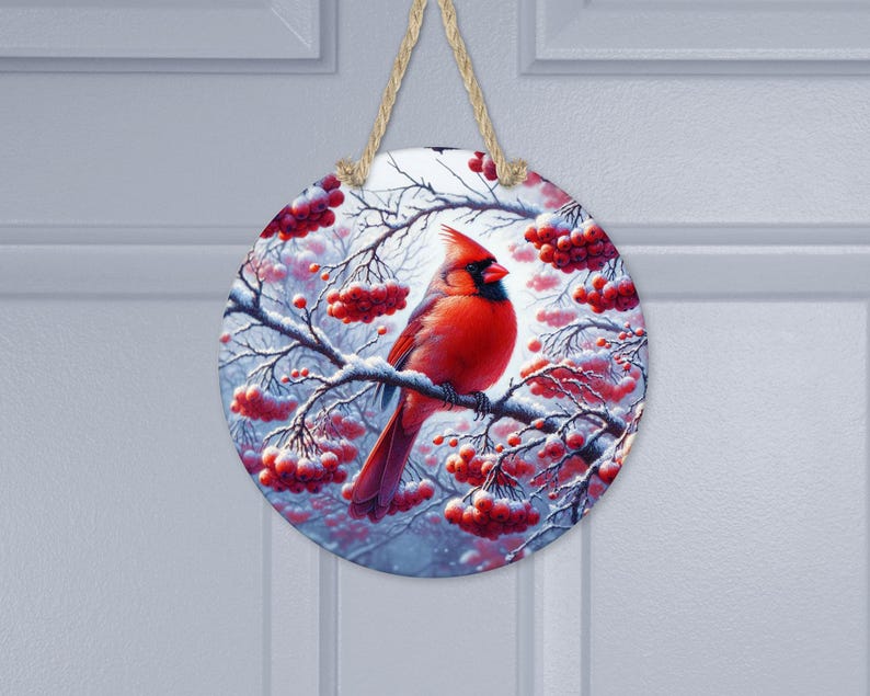 Round Sublimation Door Hanger PNG Design- Winter Cardinal - 12 Inch ...