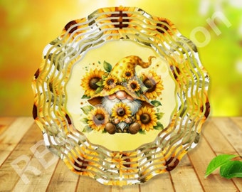 Wind Spinner Sublimation - Sunflower Gnome - Wind Spinner Design - 10 Inch - PNG Download