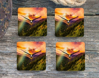 Posavasos cuadrados de sublimación - Águila en el Valle - Juego de 4 diseños - Descarga PNG