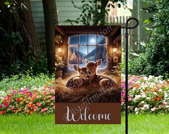 Baby Deer Welcome - Garden Flag 12"x 18" - Sublimation Garden Flag Design - JPEG Digital Download