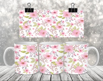 Pink Flowers - Sublimation Coffee Mug Wrap - PNG Design