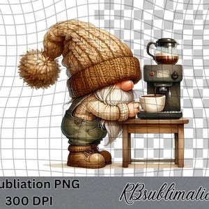 Morning Coffee Gnome - Watercolor Clipart - PNG Digital Clipart - Scrapbooking - Transparent Background