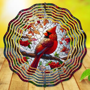 Wind Spinner Sublimation - Stained Glass Cardinal - Wind Spinner Design - 10 Inch - PNG Download-
