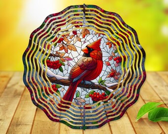 Wind Spinner Sublimation - Stained Glass Cardinal - Wind Spinner Design - 10 Inch - PNG Download-