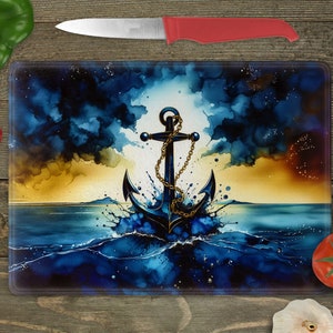 Alcohol Ink Anchor -Glass Cutting Board Sublimation - Cutting Board Design - 15.5 x 11.25 Inch - PNG Download-