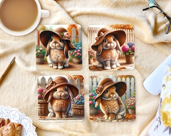 Sublimation Square Coasters - Autumn Bunny - 4 Coaster Designs - PNG Download