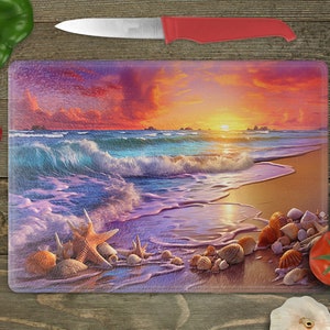 Glass Cutting Board Sublimation - 3D Beach - Cutting Board Design - 15.5 x 11.25 Inch - PNG Download-