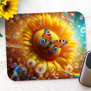 Sublimation Mouse Pad - Butterfly on  a Sunflower - Rectangle Mouse Pad - PNG Design Instant Download