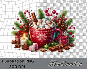 Christmas Hot Cocoa- Watercolor Clipart - PNG Digital Clipart - Scrapbooking - Transparent Background