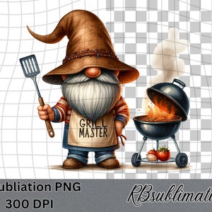Grill Master Gnome Watercolor Clipart - PNG Digital Clipart - Scrapbooking - Transparent Background