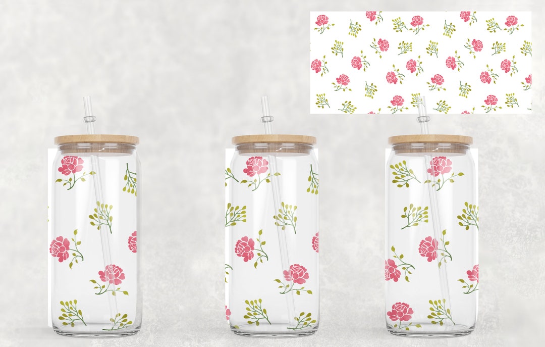 16oz Libbey Glass Can Sublimation Wrap Flowers PNG Design - Etsy