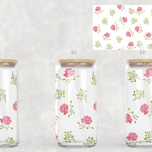 16oz Libbey Glass Can Sublimation Wrap Flowers PNG Design
