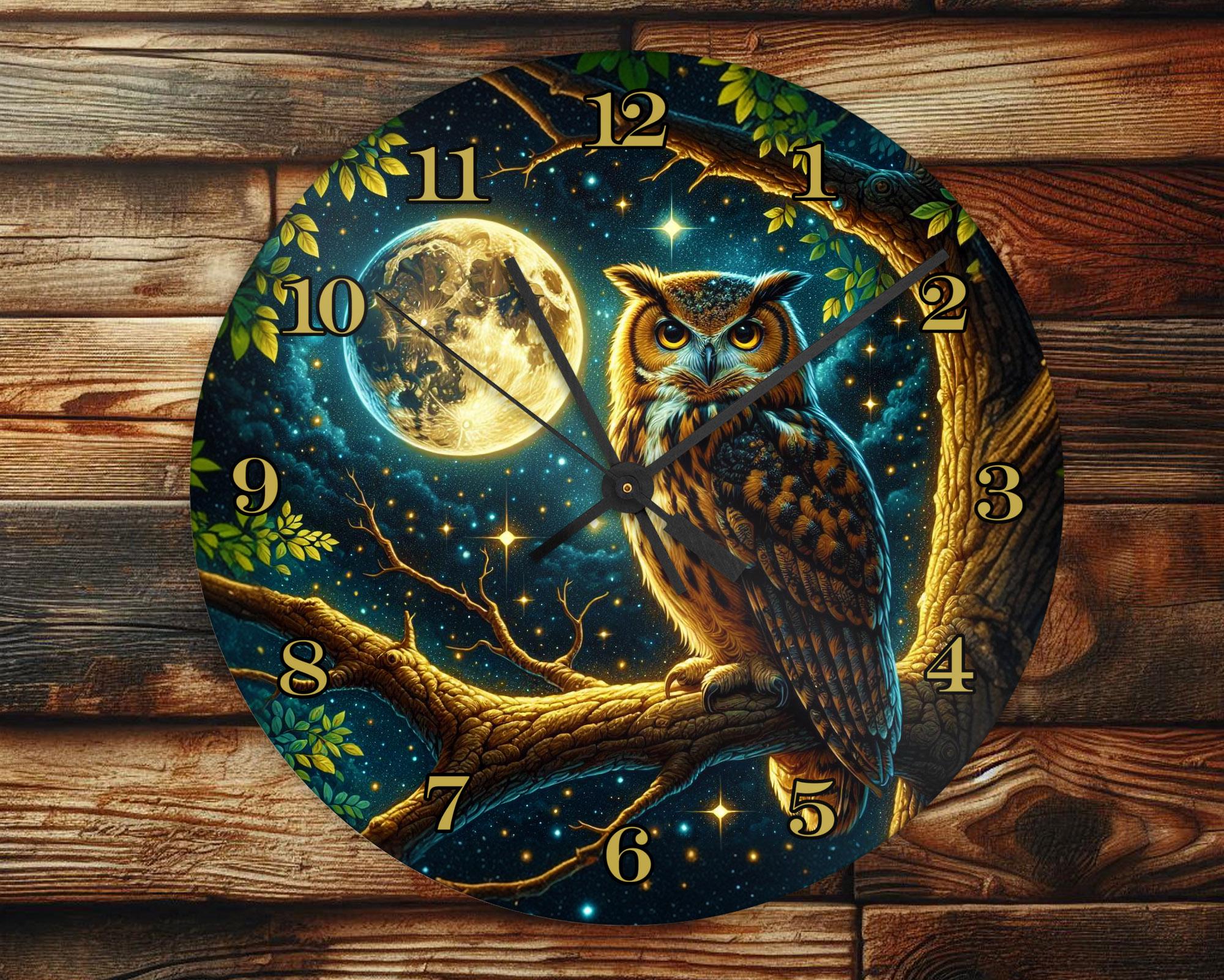 Moonlight Owl - Wall Clock Design - With Numbers - PNG Design - Digital Download