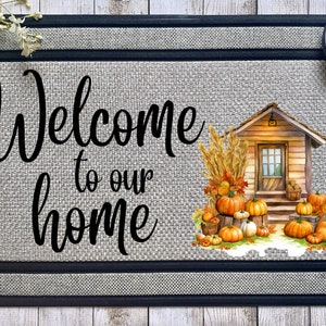 Welcome to our Home- Porch Pumpkins - Front Door Mat Sublimation Design - Digital Download - PNG Digital Design