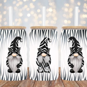 16oz Libbey Sublimation - Zebra Gnomes - Glass Can Wrap - PNG Design