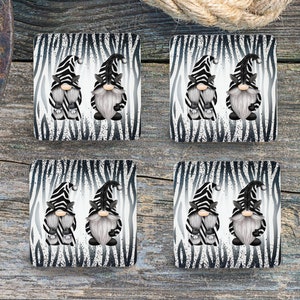 Sublimation Square Coasters - Zebra Gnomes - Set of 4 Coaster Design - PNG Download