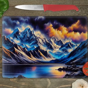 Glass Cutting Board Sublimation -Snowcap Mountains - Cutting Board Design - 15.5 x 11.25 Inch - PNG Download-